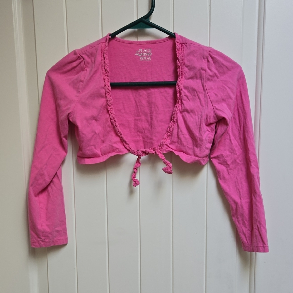 The Children Place Kids Medium 7/8 Pink Long Sleeve Cropped Cardigan